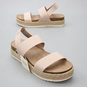 ana Ladies 9 Coy Nude/Tan A New Approach Platform Elastic Slingback Jute Sandals